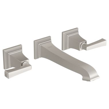 Click here to see American Standard 7455451.295 American Standard Town Sqaure S Two-Handle Wall-Mount Brushed Nickel Lavatory Faucet, Lever Handles, 1.2 GPM, WaterSense - 7455451.295