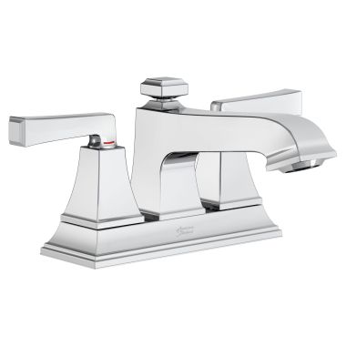 Click here to see American Standard 7455214.002 American Standard Town Square S Two-Handle Chrome Lavatory Faucet with Red/Blue Indicator, 1.2 GPM, Lever Handles, WaterSense, Less Drain - 7455214.002