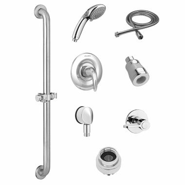 Click here to see American Standard TU662SG213.002 American Standard Commercial Shower System Trim Kit w/ 3-Function Hand Shower, FloWise Showerhead, Polished Chrome - TU662SG213.002