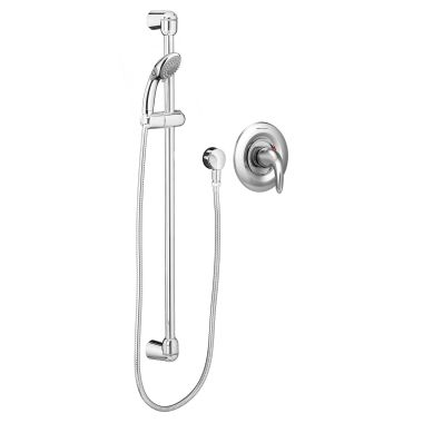 Click here to see American Standard TU662211.002 American Standard Commercial Shower System Trim Kit w/ 3-Function Hand Shower, 36in Slide Bar, 1.5 GPM, Polished Chrome - TU662211.002