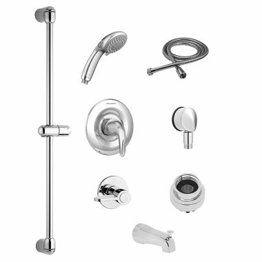 Click here to see American Standard TU662225.002 American Standard Polished Chrome Commercial Shower System Trim Kit with 3-Function Hand Shower, Diverting Tub Spout, 2.5 GPM - TU662225.002
