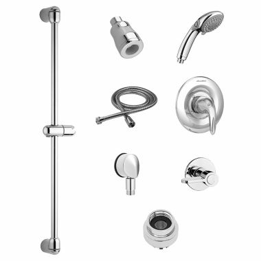Click here to see American Standard TU662213.002 American Standard Commercial Shower System Trim Kit w/ 3-Function Hand Shower, FloWise Showerhead, 1.5 GPM, Polished Chrome - TU662213.002