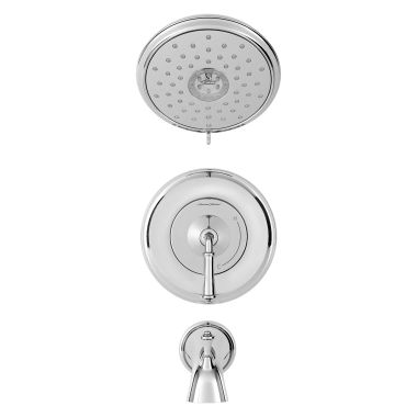 Click here to see American Standard TU052508.002 American Standard Delancey Tub and Shower Faucet Kit with 4-Function, Lever Handle, WaterSense, 1.8 GPM, Polished Chrome - TU052508.002