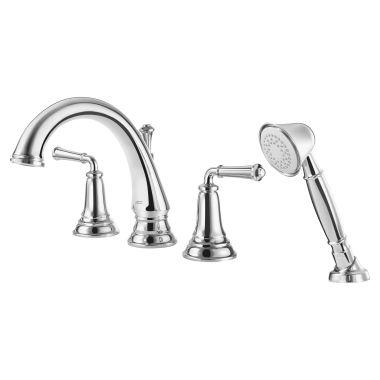 Click here to see American Standard T052901.002 American Standard Delancey Roman Tub Filler Trim With Hand Shower, 25 GPM/ 2 GPM, ADA, Brass, Two Handle, Chrome - T052901.002