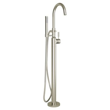 Click here to see American Standard 2764951.295 American Standard Cadet Single-Handle Brushed Nickel Freestanding Bathtub Filler with Handshower, Lever Handle, 1.8 GPM, Brass, Floor-Mounted - 2764951.295