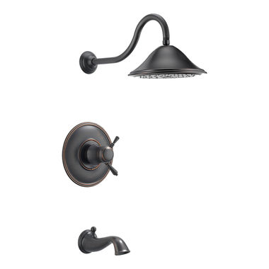 Click here to see Brizo T60410-RB Brizo Traditional TempAssure Thermostatic Tub/Shower Faucet with Rain Showerhead, 1.75 GPM, Two-Handle, Lever Handles, Venetian Bronze - T60410-RB
