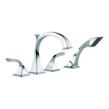 Click here to see Brizo T67430-PC Brizo Virage Two-Handle Roman Tub Faucet Trim with Hand Shower, 1.75 GPM, 4-Hole, Lever Handles, ADA, Polished Chrome - T67430-PC
