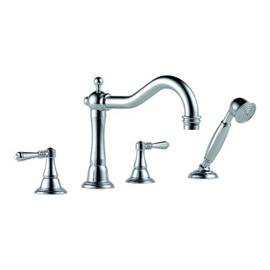 Click here to see Brizo T67436-PC Brizo Tresa Two-Handle Roman Tub Faucet Trim with Hand Shower, 1.75 GPM, Hook Spout, 4-Hole, Lever Handles, ADA, Polished Chrome - T67436-PC