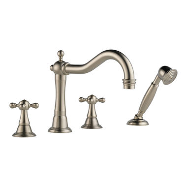 Click here to see Brizo T67438-BN Brizo Tresa Two-Handle Roman Tub Faucet Trim with Hand Shower, 1.75 GPM, Hook Spout, 4-Hole, Cross Handles, Brilliance Brushed Nickel - T67438-BN
