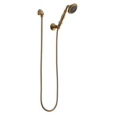 Click here to see Brizo 85810-BZ Brizo Baliza Traditional Multi-Function Wall-Mount Hand Shower with Elbow, Touch-Clean Nubs, 1.75 GPM, Brushed Bronze - 85810-BZ