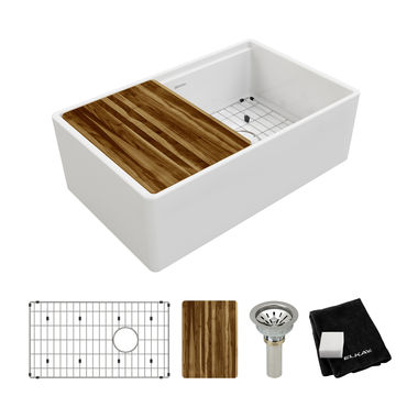 Click here to see Elkay SWUF13320CBWH Elkay Fireclay Single Bowl Farmhouse Workstation Sink Kit - White, SWUF13320CBWH 