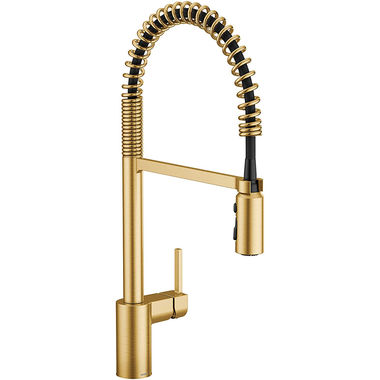Click here to see Moen 5923BG Moen Align Single Handle Pre-Rinse Spring Pull-Down Kitchen Faucet, Brushed Gold - 5923BG