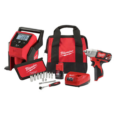 Click here to see Milwaukee 2463-21RS Milwaukee 2463-21RS M12 Cordless 3/8 in. Impact Wrench and Inflator Combo Kit w/ 3/8 in. Drive Metric Socket Set