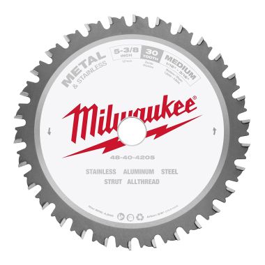 Click here to see Milwaukee 48-40-4205 Milwaukee 5-3/8in Metal & Stainless Cutting Circular Saw Blade with 30T and 5/8in Arbor - 48-40-4205 