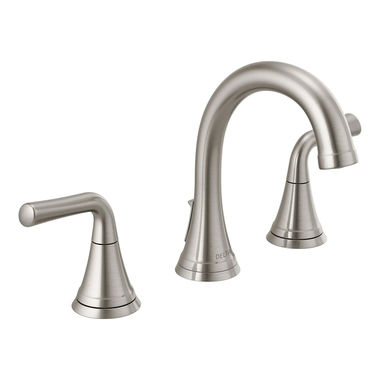 Click here to see Delta 3533LF-SSMPU Delta Kayra Widespread Bathroom Faucet With  Metal Pop-Up, Deck Mount, Two Lever Handles, ADA, 1.2 GPM, Stainless - 3533LF-SSMPU