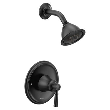 Click here to see Moen T2182BL Moen Dartmoor Posi-Temp Single-Handle Shower Faucet, One-Function, 2.5 GPM, Lever Handle, M-PACT, Matte Black - T2182BL
