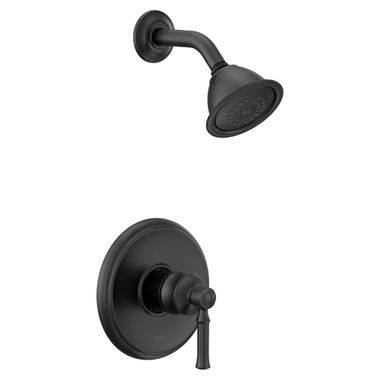 Click here to see Moen T2182EPBL Moen Dartmoor Posi-Temp Single-Handle Shower Faucet, One-Function, 1.75 GPM, Lever Handle, Eco-Performance, M-PACT, Matte Black - T2182EPBL