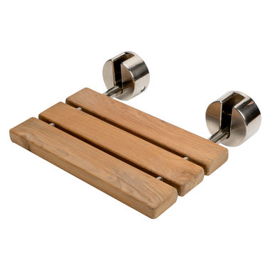 Click here to see Alfi ABS16R-BN Alfi 16” Wall-Mount Folding Natural Teak Wood Shower Seat, with Polished Chrome Cover Plates, ADA-Compliant - ABS16R-BN