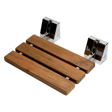 Click here to see Alfi ABS16S-PC Alfi 16” Wall-Mount Folding Natural Teak Wood Shower Seat, with Polished Chrome Cover Plates, ADA-Compliant - ABS16S-PC