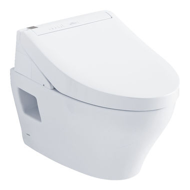 Click here to see Toto CWT4283084CMFG#MS TOTO EP WASHLET+ Wall-Hung Toilet with C5 Bidet Seat, 1.28/0.9 GPF, Cotton White w/ Silver - CWT4283084CMFG#MS