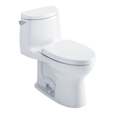 Click here to see Toto MS604124CUFG#01 TOTO UltraMax II 1G One-Piece Toilet with SoftClose Seat, Elongated, Universal Height, WASHLET+ Ready, 1.0 GPF, Cotton White - MS604124CUFG#01