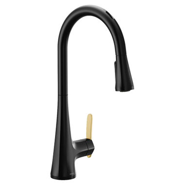 Click here to see Moen S7235EVBL Moen Sinema Smart Single Handle High Arc Pull-Down Kitchen Faucet, Matte Black - S7235EVBL