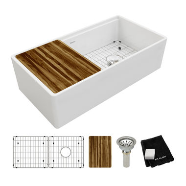 Click here to see Elkay SWUF13620CBWH Elkay Fireclay Single Bowl Farmhouse Workstation Sink Kit - White, SWUF13620CBWH 