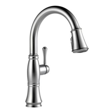 Click here to see Delta 9197-PR-DST Delta Cassidy Single-Handle Pull-Down Lumicoat Chrome Kitchen Faucet, 1.8 GPM, Lever Handle, Diamond Seal Technology, Touch-Clean - 9197-PR-DST