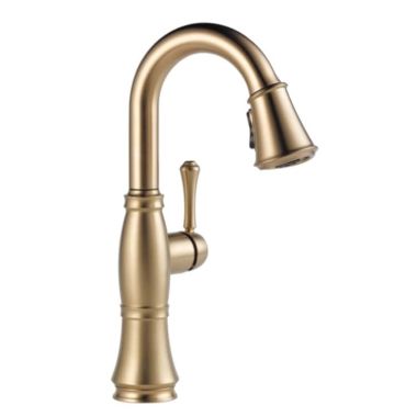 Click here to see Delta 9997-CZ-PR-DST Delta Cassidy Single-Handle Pull-Down Lumicoat Champagne Bronze Bar/Prep Faucet, 1.8 GPM, Lever Handle, Diamond Seal Technology, Touch-Clean, MagnaTite - 9997-CZ-PR-DST