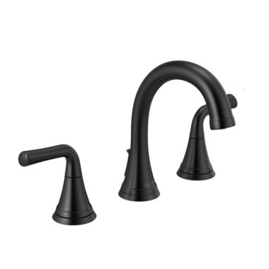 Click here to see Delta 3533LF-BLMPU Delta Kayra Widespread Bathroom Faucet With  Metal Pop-Up, Deck Mount, Two Lever Handles, ADA, 1.2 GPM, Matte Black - 3533LF-BLMPU