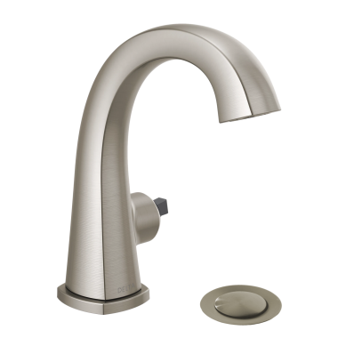 Click here to see Delta 577-SSMPU-LHP-DST Delta Stryke High-Arc Stainless Lavatory Faucet with Escutcheon, Metal Pop-Up, 1.2 GPM, Less Handle, DIAMOND Seal - 577-SSMPU-LHP-DST