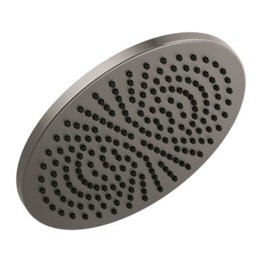 Click here to see Delta 52158-KS25 Delta Single-Setting Touch-Clean Round Metal Raincan Shower Head, WaterSense, Metal Ball Connector, 2.5 GPM, Black Stainless - 52158-KS25