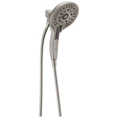 Click here to see Delta 58620-SS-PK Delta In2ition 5-Setting 6-1/16inch Two-In-One Hand Shower, Stainless, H2Okinetic, MagnaTite Docking, 2.5 GPM - 58620-SS-PK