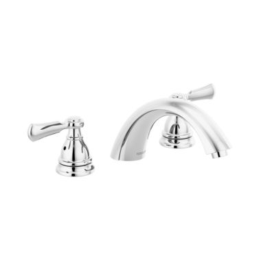 Click here to see Peerless PTT4365 Peerless Elmhurst Roman Tub Faucet Trim, Polished Chrome, Lever Handles, 8-1/8in Spout Reach, Deck-Mount, Three-Hole Installation - PTT4365