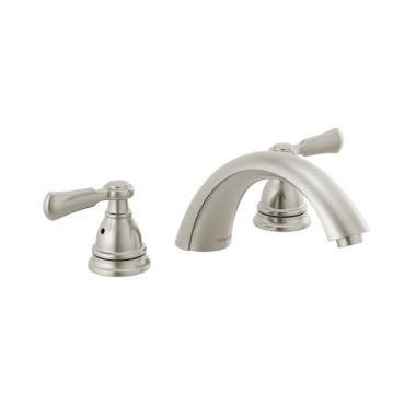 Click here to see Peerless PTT4365-BN Peerless Elmhurst Roman Tub Faucet Trim, Brushed Nickel, Lever Handles, 8-1/8in Spout Reach, Deck-Mount, Three-Hole Installation - PTT4365-BN