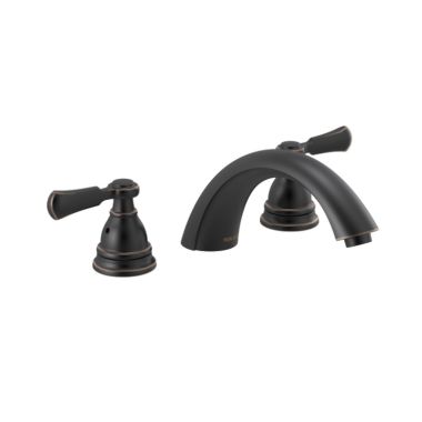 Click here to see Peerless PTT4365-OB Peerless Elmhurst Roman Tub Faucet Trim, Oil Rubbed Bronze, Lever Handles, 8-1/8in Spout Reach, Deck-Mount, Three-Hole Installation - PTT4365-OB