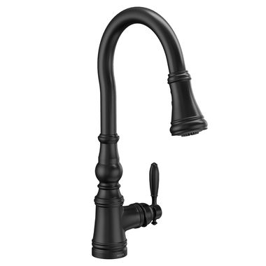 Click here to see Moen S73004BL Moen Weymouth Single Handle High Arc Pull-Down Kitchen Faucet, Matte Black - S73004BL
