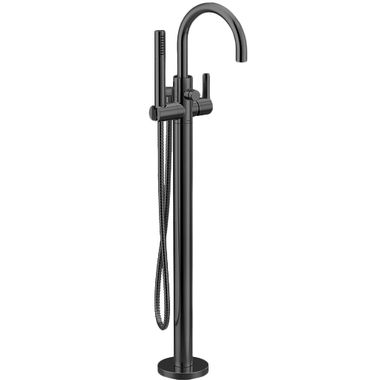 Click here to see Moen 615BL Moen Cia 6 GPM Single-Handle Freestanding Tub Filler with 1.75 GPM Single-Function Hand Shower, Lever Handle, Dual Check Valves, Matte Black - 615BL