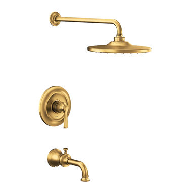 Click here to see Moen UTS244203EPBG Moen Colinet M-Core 2-Series Tub/Shower Faucet with 1.75 GPM Rainshower, 1-Function, Single Lever Handle, M-PACT, Immersion, Brushed Gold - UTS244203EPBG
