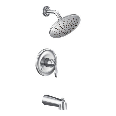 Click here to see Moen UT2233EP Moen Eva M-Core 2-Series Tub/Shower Faucet with 1.75 GPM Rainshower, 1-Function, Single Lever Handle, M-PACT, Chrome - UT2233EP