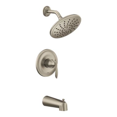 Click here to see Moen UT2233EPBN Moen Eva M-Core 2-Series Tub/Shower Faucet with 1.75 GPM Rainshower, 1-Function, Single Lever Handle, M-PACT, Brushed Nickel - UT2233EPBN