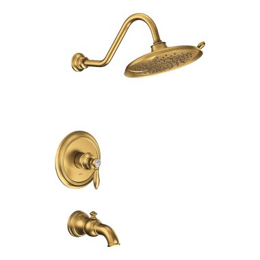 Click here to see Moen UTS232104EPBG Moen Weymouth M-Core 2-Series Tub/Shower Faucet with 1.75 GPM Rainshower, 2-Function, Single Lever Handle, M-PACT, Immersion, Brushed Gold - UTS232104EPBG