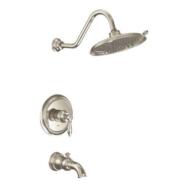 Click here to see Moen UTS232104EPNL Moen Weymouth M-CORE 2-Series Tub/Shower Faucet with 1.75 GPM Rainshower, 2-Function, Single Lever Handle, M-PACT, Immersion, Polished Nickel - UTS232104EPNL 
