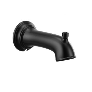 Click here to see Moen 3737BL Moen Dartmoor 7-3/8-inch Wall Matte Black Mounted Tub Spout with Pull-Up Diverter, 1/2-inch Connection Size, Slip Fit - 3737BL