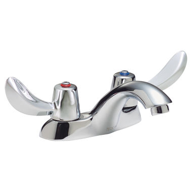 Click here to see Delta 21C122 Delta 21C122 Tech 2-Handle Cast Centerset Lavatory Faucet, Hooded Blade, No Pop-Up Hole, VR Laminar Outlet, Chrome
