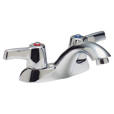 Click here to see Delta 21C123 Delta 21C123 Tech 2-Handle Cast Centerset Lavatory Faucet, Hooded Lever, No Pop-Up Hole, VR Laminar Outlet, Chrome