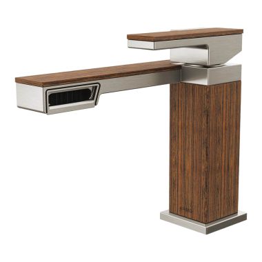 Click here to see Brizo 65022LF-NKTK Brizo Frank Lloyd Wright Single-Handle Deck-Mount Brilliance Luxe Nickel/Teak Lavatory Faucet, 1.2 GPM, Single-Hole, Ceramic Disk Cartridge - 65022LF-NKTK 