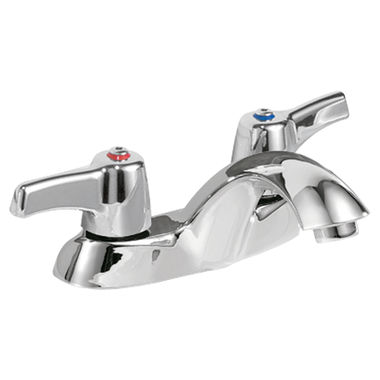 Click here to see Delta 21C143 Delta 21C143 Tech 2-Handle Cast Centerset Lavatory Faucet, Hooded Lever, No Pop-Up Hole, Standard Aerator, Chrome