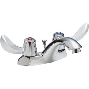 Click here to see Delta 21C352 Delta 21C352 Tech 2-Handle Cast Centerset Lavatory Faucet, Hooded Blade, Open Grid Strainer, VR Spray Outlet, 0.5 gpm, Chrome
