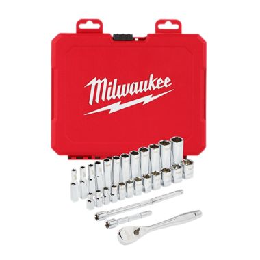 Click here to see Milwaukee 48-22-9504 Milwaukee 1/4-Inch Metric Drive Ratchet and Socket Set, 28 Pieces - 48-22-9504